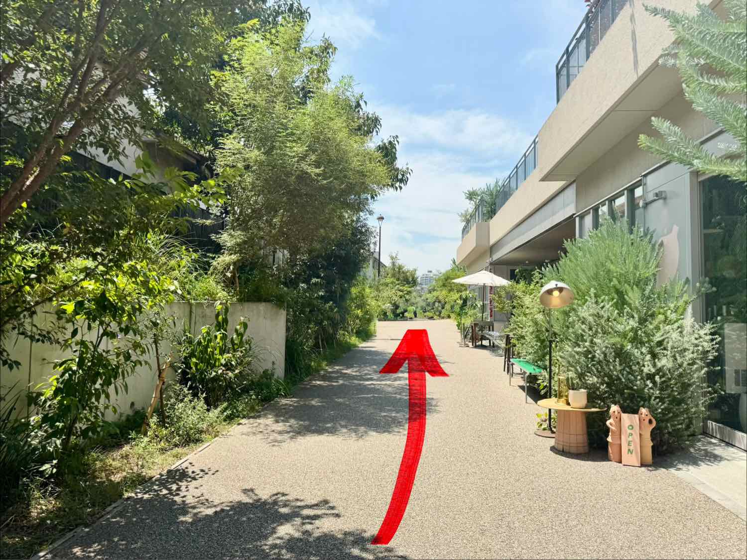 事務所までの道順：歩道を進む